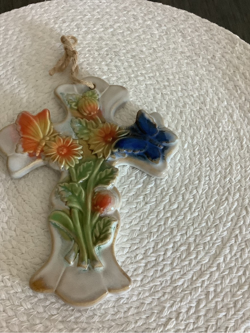 Hand-Painted Ceramic Floral Cross Wall Art - Multicolor